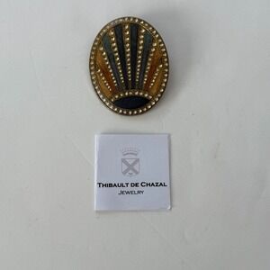 Thibault De Chazal Vintage Style Oval Brooch With Gem-Inspired Design